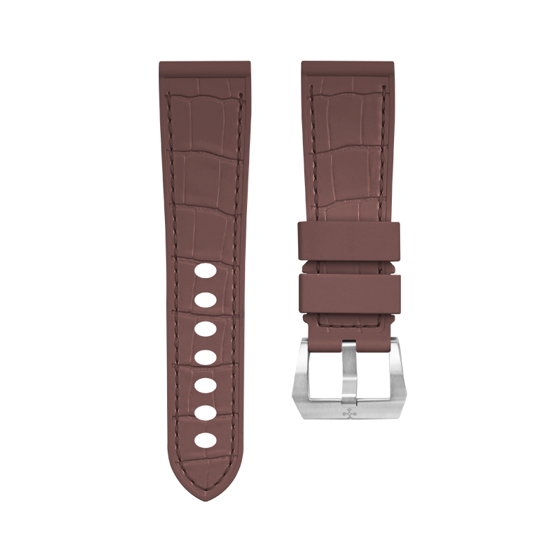 维瑞亚VAGENARI仿鳄鱼皮纹路橡胶表带适用于沛纳海Luminor 44mm