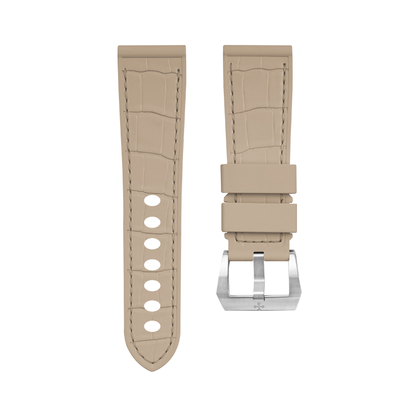 维瑞亚VAGENARI仿鳄鱼皮纹路橡胶表带适用于沛纳海Luminor 44mm