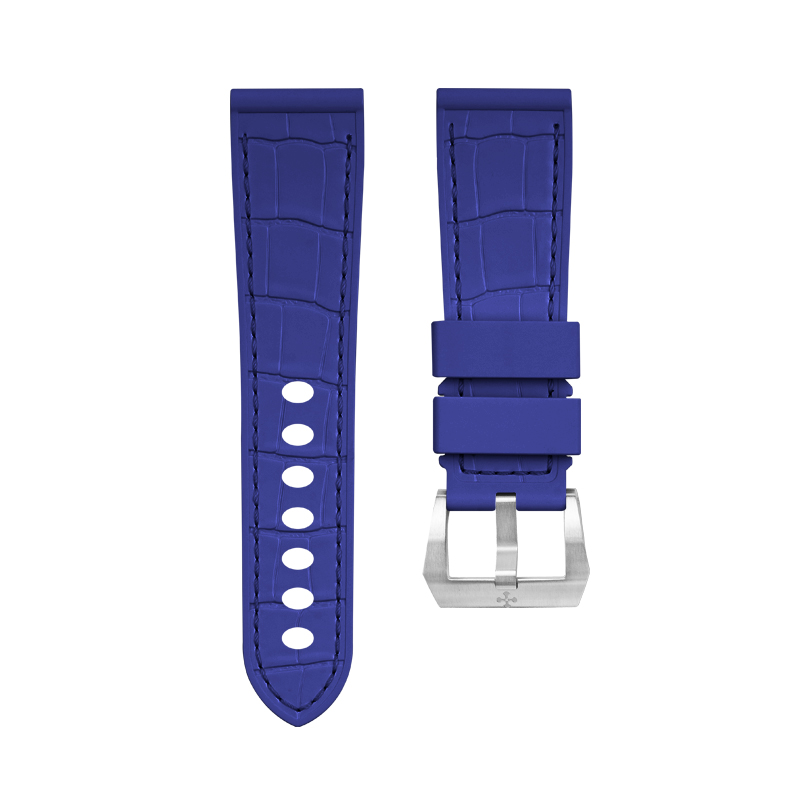 维瑞亚VAGENARI仿鳄鱼皮纹路橡胶表带适用于沛纳海Luminor 44mm