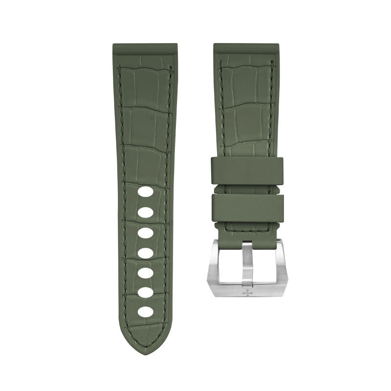 维瑞亚VAGENARI仿鳄鱼皮纹路橡胶表带适用于沛纳海Luminor 44mm